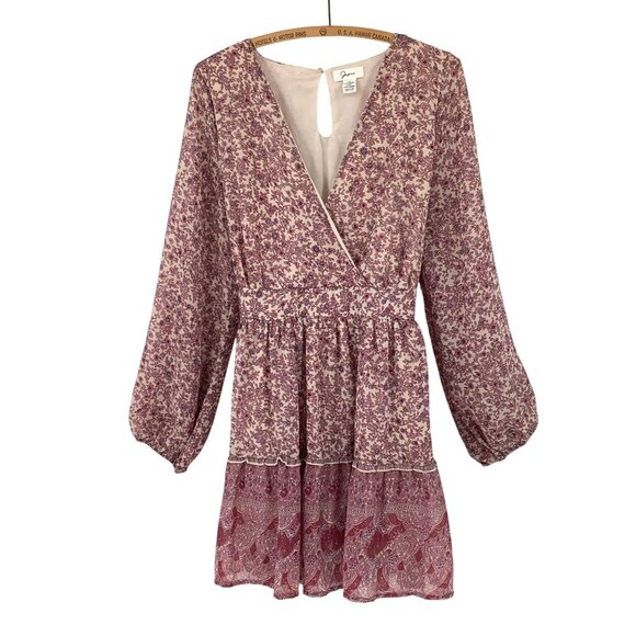 Japna Dresses & Skirts - Japna Floral Boho Mini Dress XL Long Sleeve Tie Back Casual to Party Peasant